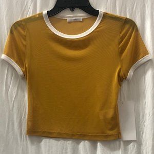 yellow J&G tee-shirt with white piping